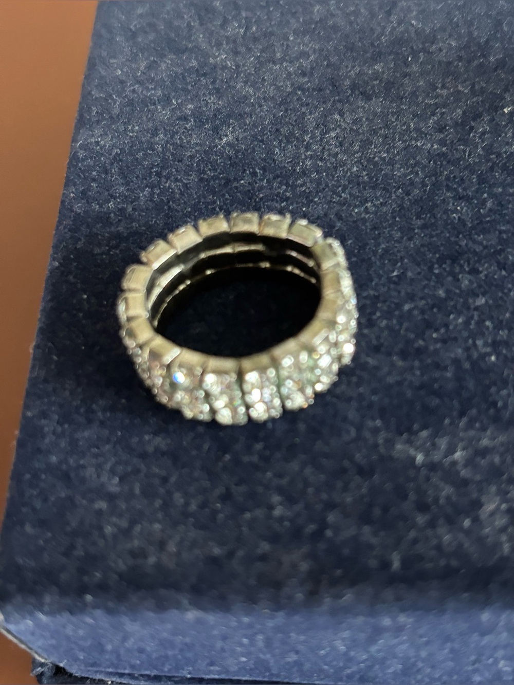 Silver-Tone Pavé Eternity Band Ring - Sparkling Clear Stones- Elastic Band